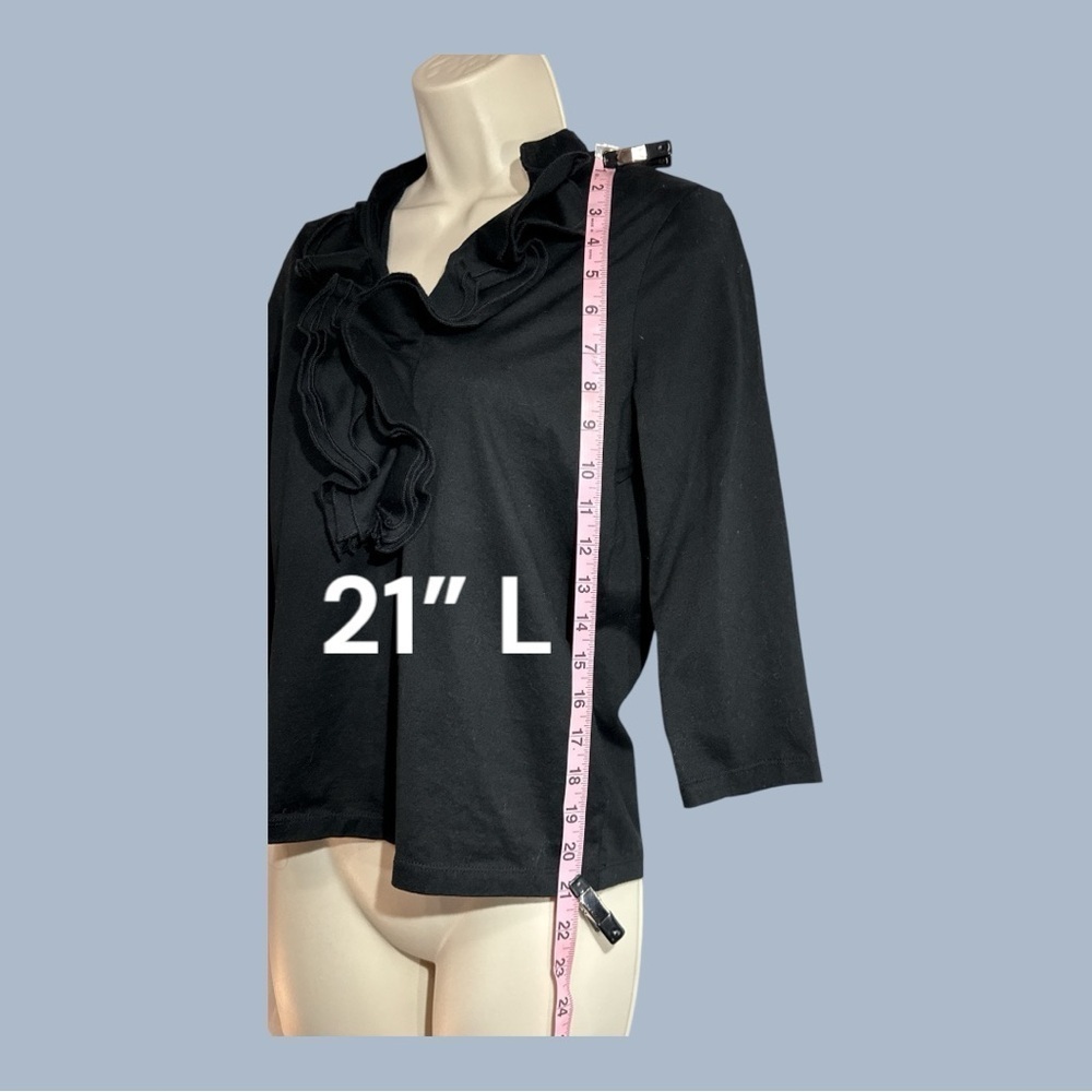 Lauren Ralph Lauren Women's Black Ruffle Neckline Top P/S - Picture 2 of 6